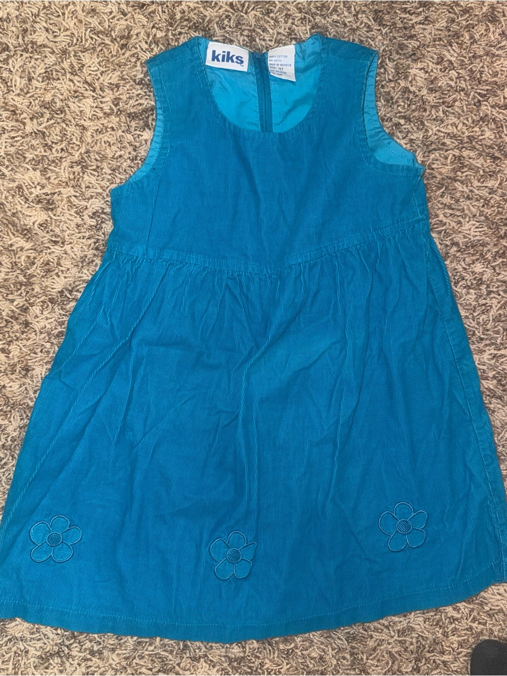 Teal Sleeveless Girls Dress with Floral Embroidery